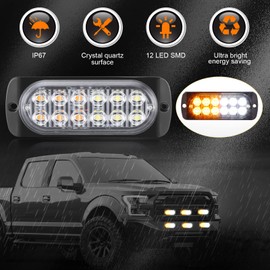 Leelosp 14 Pcs 12 LED Strobe Lights for Tow Trucks Construction Vehicles Surface Mount Emergency Hazard Beacon Safety Warning Lamps Flashing 12-24V Grille Head for Car Accessories (Amber and White)