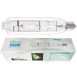 Vegelumax MH 600W Metal Halide Single Ended HID Grow Light Bulb Lamp High PAR Enhanced Blue and Violet Spectrums for Hydroponic Horticulture Vegetative Growth,CCT 6000K,55,000 Lumens,E39 Base