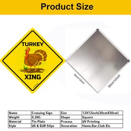 Turkey Xing Crossing Sign Funny Novelty Metal Tin Sign for Bar Club Country Home Coffee Shop Indoor& Outdoor Decor Yellow Street Sign 12X12inch