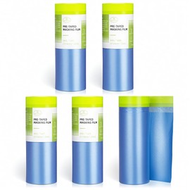 Pre-Taped Masking Film for Painting - 44" x 66' Painters Plastic Sheeting with Automotive Paint Tape and Drape for Covering Cars, Walls, Windows and Furniture Protection (5 Rolls)