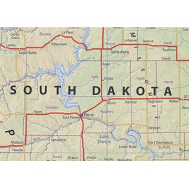 South Dakota State Physical Poster Map - 16.5 x 23.8 Inches - Paper Laminated