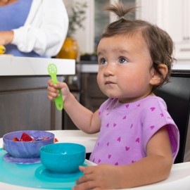 ChooMee FlexiDip Silicone Baby Learning Utensil | 4 Months + Baby Led Weaning | Flat Head Spoon with Firm Handle | Designed in USA, BPA Free, Premium Grade Platinum Silicone | 2 CT Aqua Green