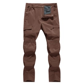 Men's Snow Ski Hiking Pants Winter Fleece Lined Softshell Outdoor Waterproof Insulated Cargo Work Pants Coffee XS