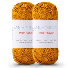 Mojadream 2 Pack of 180YDS/1.76OZ 100% Cotton Yarn, Soft Mercerized Cotton for Amigurumi with Easy-to-See Stitches, Fine-Sport #2, Amigurumi Cotton Yarn for Crocheting Strong and Silky, Mustard