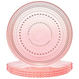 Khen Glass Hobnail Colored Plates | Set of 4 Plates | Blush Pink Color 10.6" Dinner or Charger Plate - Server, Charger, Dessert Server, Appetizer Plate, Snack, Fruit