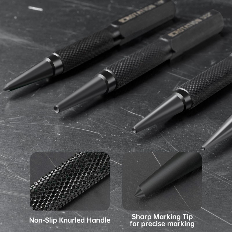 4-Piece Nail Punch and Center Punch Set, 1/32", 1/16", 3/32"&