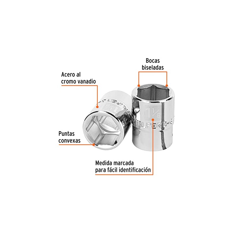 Truper D-3436-H, Dado de 6 puntas, cuadro 3/4" de 1-1/8"