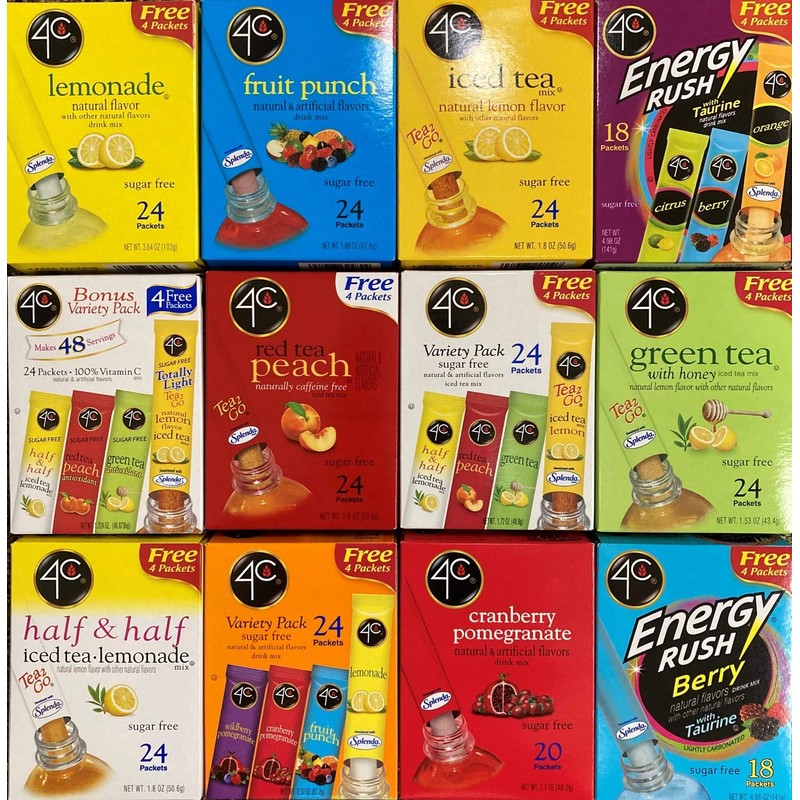 4C Totally Light Bonus Variety Pack, Energy Rush, 18-Count Boxes