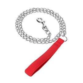 SGODA Metal Chain Heavy Duty Dog Leash, Chew Proof Dog Leash with Soft Handle for Large & Medium Size Pets Walking(4 ft. x 3.0 mm Red)