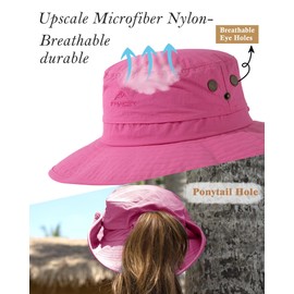 TOP-EX UPF 50 Sun Hat Women Wide Brim UV Protection Ladies Waterproof Rain Hat Safari Hat Foldable Outdoor Sunhat for Safari Fishing with Ponytail Hole Rose Red L/XL