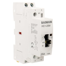 Baomain Manual Household AC Contactor 110VAC 25A 2 Pole 2NO 50/60Hz Modular Contactor Circuit Manual/Automatic Control 35mm DIN Rail HC1-25M/20 (25 Amp.)