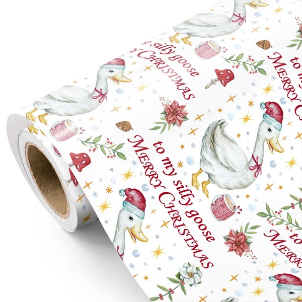 WRAPAHOLIC Silly Goose Christmas Wrapping Paper Roll - Mini Roll