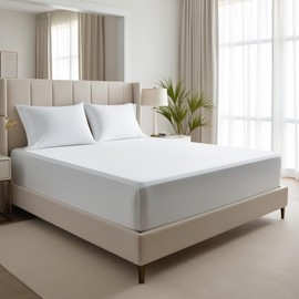 200 Thread Count 100% Egyptian Cotton Fitted Sheet - Extra Deep 16''/40cm Luxury Bottom Sheet - Ultra Soft Stretchable Deep Pocket Bed Sheet (White, Double)