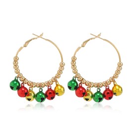 Jingle Bells Big Hoop Earrings 14K Gold Plated Christmas Bells Dangling Charm Huggie Hoops Earrings 30mm Holiday Earrings for Women Girls Christmas New Year Party Decorations Supplies