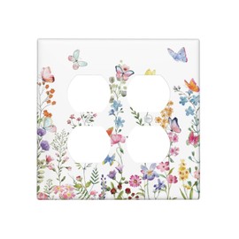 Yamxbfa Decorative Outlet Covers Rustic Colorful Butterfly Wild Flowers Pink Floral 2 Gang Wall Plate Double Duplex Receptacle Light Switch Plate Covers Jumbo Dual Electrical GFCI Switch Cover Plate