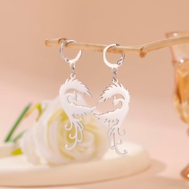 KKJOY Phoenix Earrings Stainless Steel Mythological Animal Bird Pendant Earrings Phoenix Rebirth Amulet Protective Jewellery for Women Girls, Stainless Steel, No Gemstone