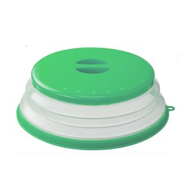 Collapsible Microwave Splatter Cover, 10.5 Inch, Dishwasher-safe, Microwave Plate Cover With Steam Vent，BPA-Free Silicone & Plastic (Dark green)