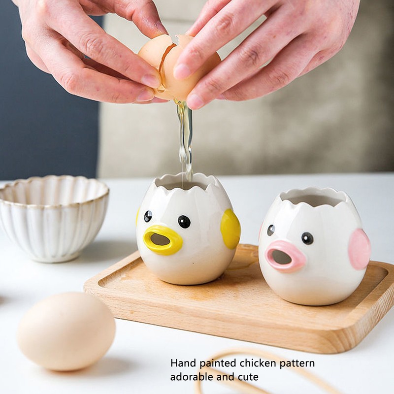 2pcs Egg Separator Ceramic Chicken Shaped Egg Yolk White Filter