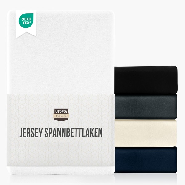 Utopia Bedding Jersey Fitted Sheet, White, 160 x 200 cm