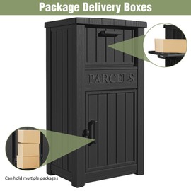 NUNU LAB Package Delivery Box with Lockable Secure, Waterproof Parcel Drop Box for Outside, Anti-Theft Resin Storage for Porch, Curbside (Black)
