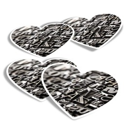 Vinyl Heart Stickers (Set of 4) - Metallic Newspaper Letter Press Fun Decals for Laptops,Tablets,Luggage,Scrap Booking,Fridges #14203