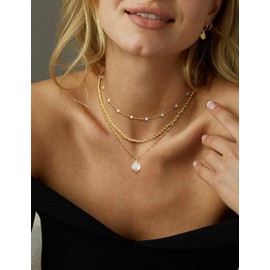 SUFOPE Pearl Necklace for Women 14K Gold Plated Necklace Trendy Layered Necklaces Dainty Stackable Pearl Necklace Jewelry for Gift