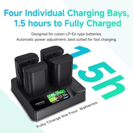 Accsoon Toprig LP-E6 Camera Battery Charger 4-Channel, PD60W Fast Charging LP-E6N/LP-E6N/LP-E6NH with LCD Display, Compatible with Canon EOS 5D Mark III, 60D, 6D, 70D, 80D, R5 Camcorder Camera Charger