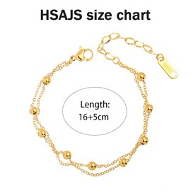 HSAJS Bracelets for Women Double Layers Simple Beads Gold-Plated Stacking Bracelets Stainless Steel Adjustable Bracelet Fashion Jewellery Girls Jewellery Gifts Friendship Bracelets, 合金