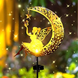 Moon Solar Lights Garden, Elf/Flower Fairy Waterproof Solar Light, Angel Metal Lights, Outdoor Solar Lamp for Outdoors, Moon Solar Lights, Decorative Lights Balcony, Garden Decoration, Solar Lights