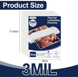200 PCS Laminating Sheets 9”x11.5”, Thermal Laminating Pouches, 3mil Plastic Paper Laminate Sheets, Laminator Sheets Plasticized Craft Office and School Supplies, Lamination Sheets for 8.5”x11” Paper