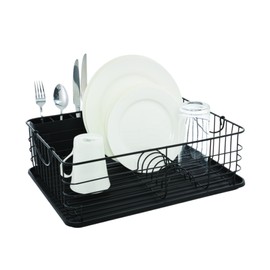 Farberware Sink Series Dish Rack with Metal Handles (16.9" x 14.5") - Rust-Resistant & Satin Frame with Plastic Drainboard, Space-Saving Compact Dish Drying Rack for Modern Kitchens (Matte Black)