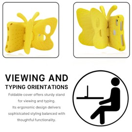 Simicoo TCL Tab 8 LE Cute Butterfly Case with Stand for Kids Girl Light Weight EVA Rugged Shockproof Full Cover Kids Friendly Kids case for TCL Tab 8 LE 9137W TCL Tab 8 WiFi 9132X 2023(Yellow)