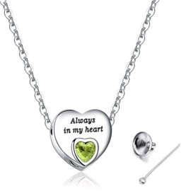 Heart Urn Necklaces for Ashes Birthstone Ashes Necklace "Always in My Heart" Cremation Jewelry Keepsake Memorial Necklace