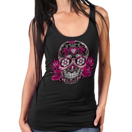 Hot Leathers Color Sugar Skull Thick Strap Women's Biker Tank Top (Black, XX-Large)