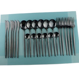 Gugrida - Juego de cubiertos de acero inoxidable 18/10, reutilizables, tenedores, cucharas, cuchillos, cubiertos con espejo, para reuniones familiares y uso diario (6 unidades), color negro