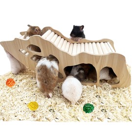 Guinea Pig Hideout Sturdy Wooden Hamster Hideout Guinea Pig House with Climbing Ladder for Dwarf Gerbils and Mouse Mice Rat Other Small Animals Etc (Labyrinth Tunnel)