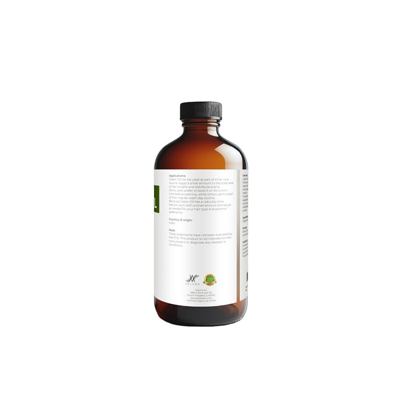 Velona Aceite de Ricino Orgánico USDA Organic Castor Oil, 16
