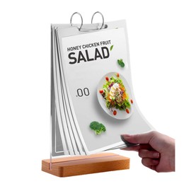 6 Pages A5 Clear Acrylic Sign Holder,Beech Base Flip Table Sign Double Display Holder T Type Menu Holders 12 Sides Picture Paper Card Store Office Retail Show Fair -Vertical (6x8inch)