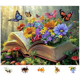 Ixfyloop Wooden Puzzles for Adults,Magical Butterfly Flying Out of Book, Wooden Jigsaw Puzzles 200pcs,11.8x8.8in Medium, Art Adult Puzzles,Irregular Wood Puzzles Creative Gift for Adults