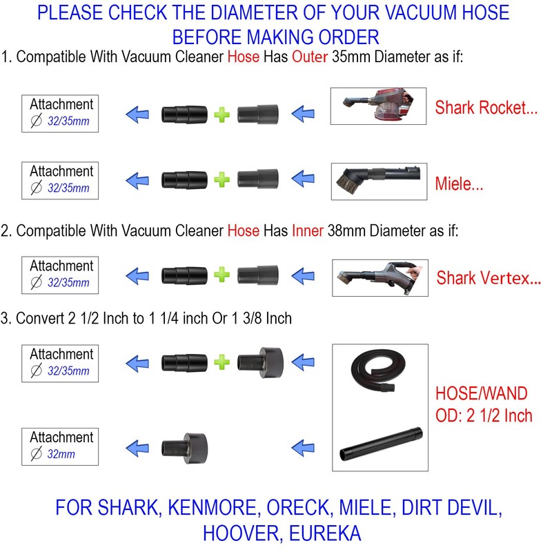 Universal Vacuum Hose Adapter Kit Reducer Attachment Set Converter from