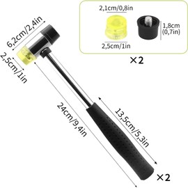 2 x Rubber Mallet, 25 mm Double Head Mallet, Soft Hammer with 4 Replacement Hammer Heads with Non-Slip Rubber Handle for Leather Crafts, DIY Hand Tool, Home Installation Tools
