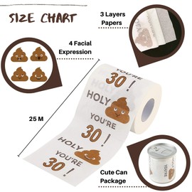 Happy 30th Birthday Toilet Paper Roll 3-Ply Funny Birthday Gifts for Men and Women Novelty for Birthday Party Decorations Seventy 30 Party Supplies (30th Years)