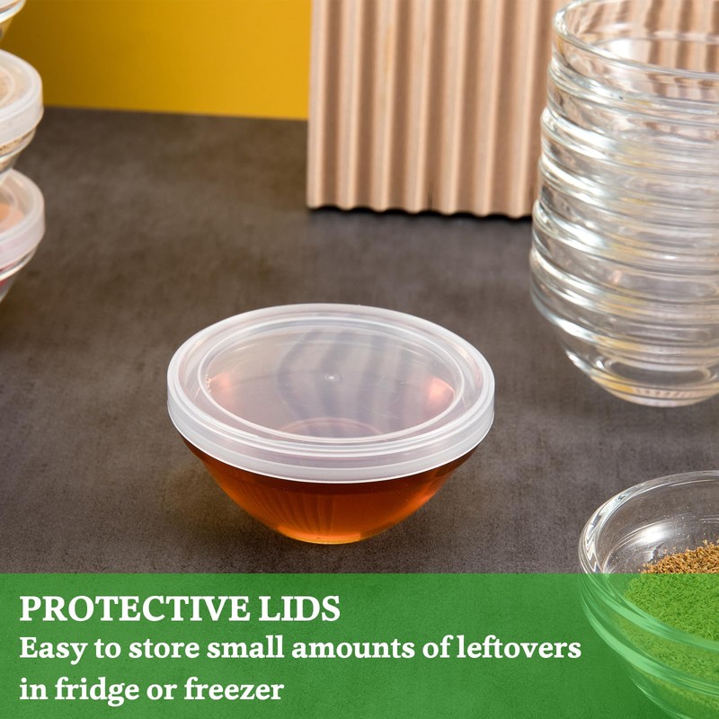 3" Glass Prep Bowls with Lids, 2.5oz Small Clear Ramekins