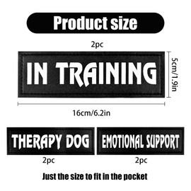 6PCS Reflective Dog Patch with Hook Backing, In Training Harness Removable Tags, Emotional Support Dog Vest Patches for Service Dog Vest Harness (6.2 X 1.9) In