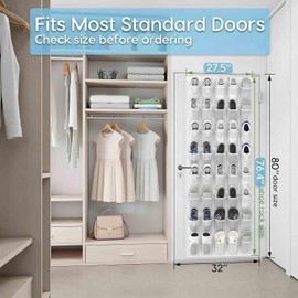 JUNXINSHUN 40 Large Mesh Pocket Over the Door Shoe Organizer,Hanging Shoe Rack for Door,Shoes Organizer Hanger with Large Capacity (white)