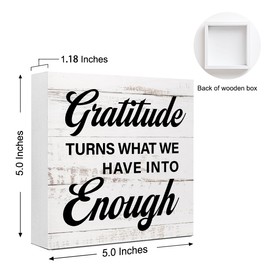 WUZYOU Gratitude Turns What We Have into Enough Wood Box Sign, Inspirational Desk Decor for Women, Mental Health Anxiety Relief Cure Gift 5x5x1 INCH