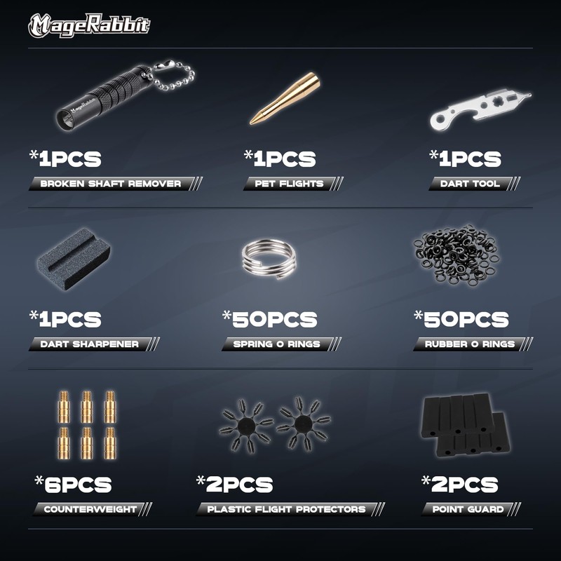 MageRabbit Dart Accessories kit, PC shafts, Flights, Flight Savers, Sharpener,