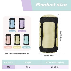 GliCraft 5 Pcs Compression Sacks for Backpacking 20L Camping Sleeping Bag Stuff Sacks for Backpacking Water Resistant Sleeping Bag Storage Sack for Space Saving Hiking Gear(Macaron Colors)