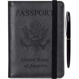 Passport Holder Cover Wallet - Rfid Blocking Leather Travel Accessories Card Case Document Organizer with Pen for Women Men(Gray)