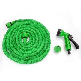 Green Extendable Hose, 16.4 - 49.2 ft (5 - 15 m), 7 Patterns Spray Nozzle, Lightweight, For Gardening, Car Washing, Gardening, Balcony, Garden Cleaning